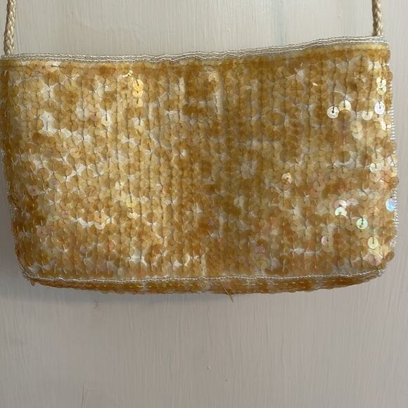 Gold sequined & beaded small cloth crossbody purse - Picture 5 of 10